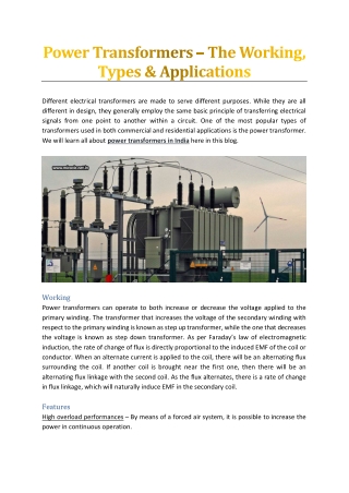 Power Transformers – The Working, Types & Applications