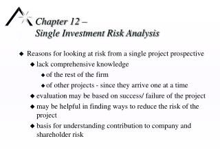 Chapter 12 – Single Investment Risk Analysis