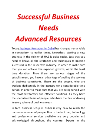 Successful Business Needs Advanced Resources
