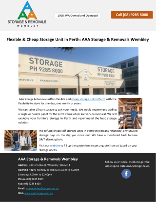 Flexible & Cheap Storage Unit in Perth: AAA Storage & Removals Wembley