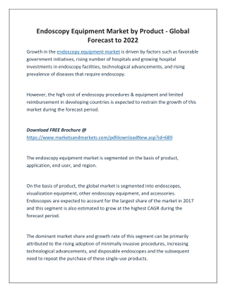 Endoscopy Equipment Market 2019 Forecast to 2022