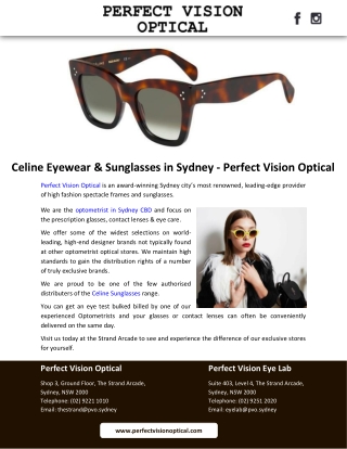 Celine Eyewear & Sunglasses in Sydney - Perfect Vision Optical