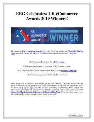 EBG Celebrates: UK eCommerce Awards 2019 Winners! | eBusiness Guru