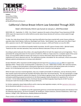 California’s Dense Breast Inform Law Extended Through 2025