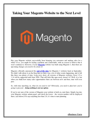 Taking Your Magento Website to the Next Level | eBusiness Guru