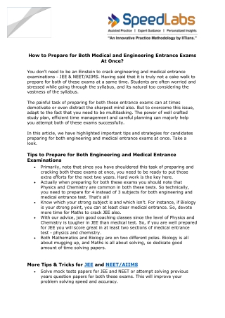 How to Prepare for Both Medical and Engineering Entrance Exams At Once?