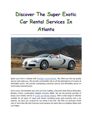 Best Exotic Car Rental Services In Atlanta