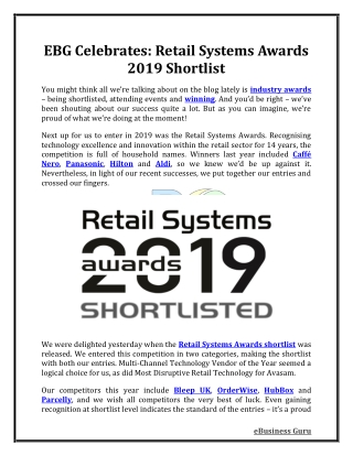 EBG Celebrates: Retail Systems Awards 2019 Shortlist | eBusiness Guru
