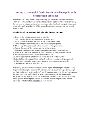 10 step to successful Credit Repair in Philadelphia with Credit repair specialist