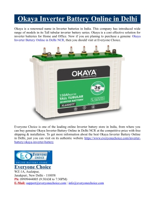 Okaya Inverter Battery Online in Delhi