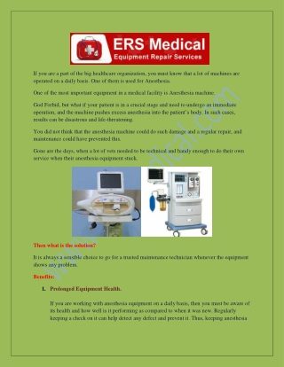 Readymade Anaesthesia Repair and Maintenance Medical Equipment Service to Achieve Milestones