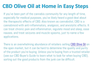 CBD Olive Oil at Home in Easy Steps