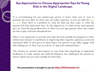 Key Approaches to Choose Appropriate Toys for Young Kids in the Digital Landscape