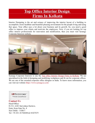 Top Office Interior Design Firms In Kolkata