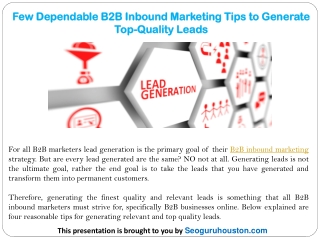 Few Dependable B2B Inbound Marketing Tips to Generate Top-Quality Leads