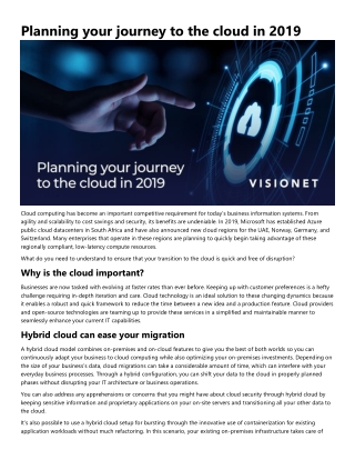 Planning your journey to the cloud in 2019