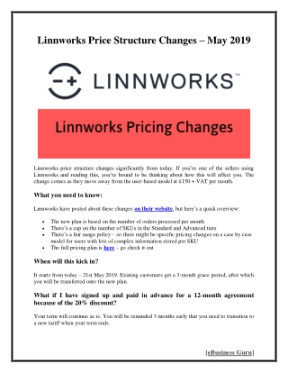 Linnworks Price Structure Changes - May 2019 | eBusiness Guru