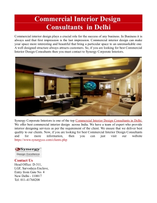 Commercial Interior Design Consultants in Delhi