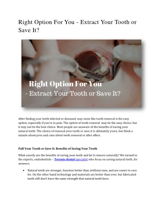 Right Option For You - Extract Your Tooth or Save It?