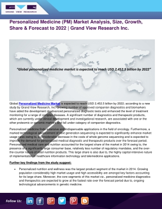 Personalized Medicine (PM) Market Size, Growth | Industry Report, 2022