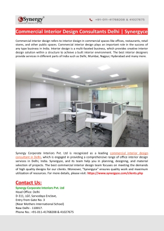 Commercial Interior Design Consultants Delhi-Synergyce