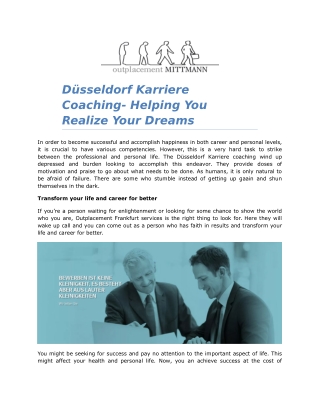 Düsseldorf Karriere Coaching- Helping You Realize Your Dreams