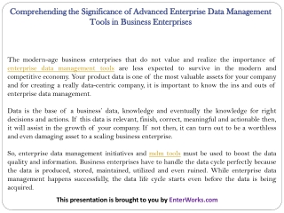 Comprehending the Significance of Advanced Enterprise Data Management Tools in Business Enterprises