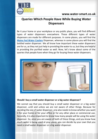 Queries Which People Have While Buying Water Dispensers