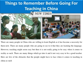 Things to Remember Before Going For Teaching in China