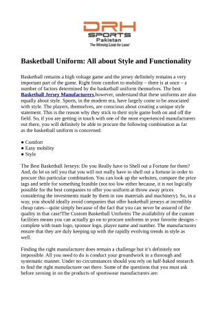 Basketball Uniform: All about Style and Functionality