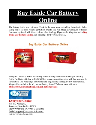 Buy Exide Car Battery Online
