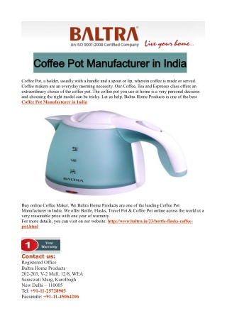 Coffee Pot Manufacturer in India