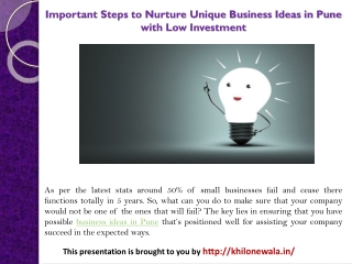 Important Steps to Nurture Unique Business Ideas in Pune with Low Investment