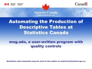 Automating the Production of Descriptive Tables at Statistics Canada