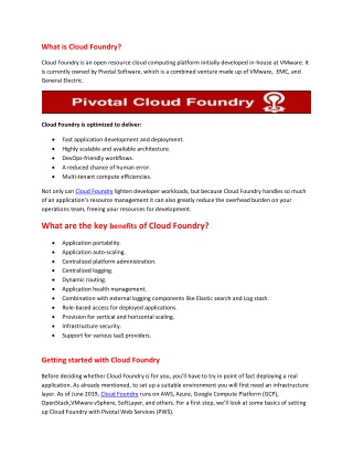 key benefits of Pivotal Cloud Foundry