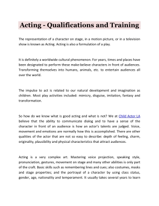 Acting - Qualifications and Training