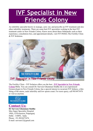 IVF Specialist in New Friends Colony