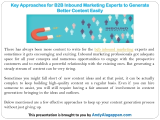 Key Approaches for B2B Inbound Marketing Experts to Generate Better Content Easily
