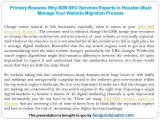 Primary Reasons Why B2B SEO Services Experts in Houston Must Manage Your Website Migration Process