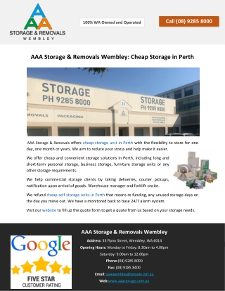 AAA Storage & Removals Wembley: Cheap Storage in Perth