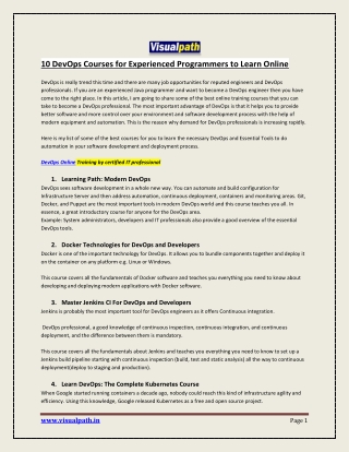 10 DevOps Courses for Experienced Programmers to Learn Online