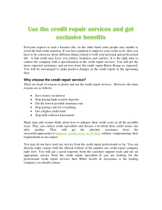 Use the credit repair services and get exclusive benefits