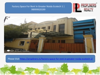 Factory Space For Rent In Greater Noida Ecotech 1 | 98999920199
