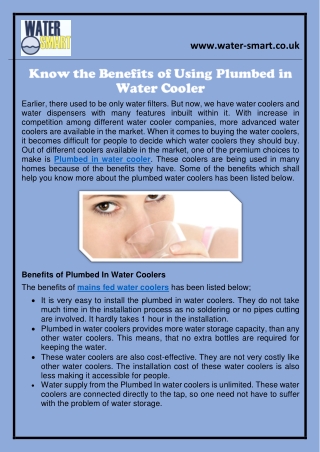 Know The Benefits of Using Plumbed in Water Cooler