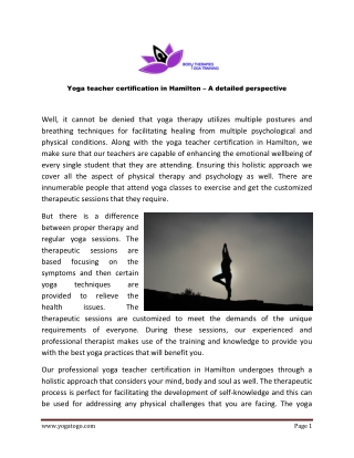 Yoga teacher certification in Hamilton – A detailed perspective