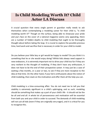 Is Child Modeling Worth It? Child Actor LA Discuss