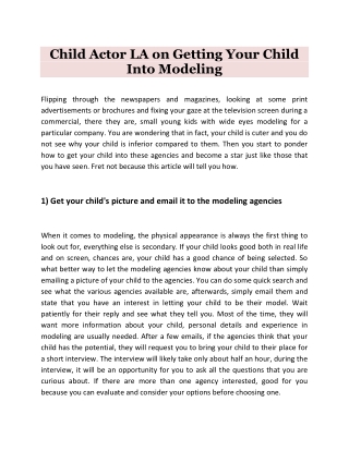 Child Actor LA on Getting Your Child Into Modeling