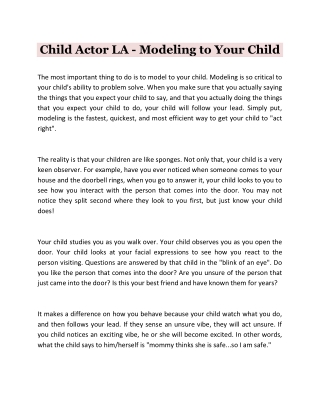 Child Actor LA - Modeling to Your Child