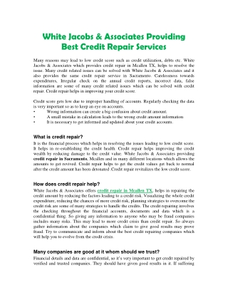 White Jacobs & Associates Providing Best Credit Repair Services