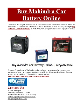 Buy Mahindra Car Battery Online